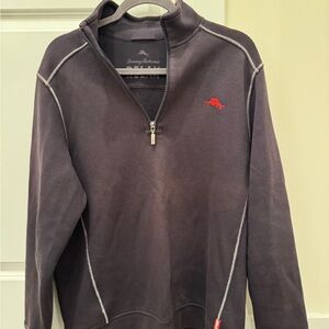 Tommy Bahama Black and Grey Zip-Up Sweatshirt with Red Logo